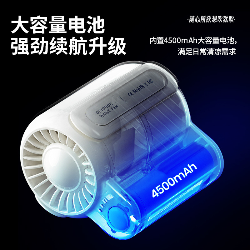 Cross-border new style waist-mounted fan USB outdoor camping portable clip waist fan bladeless quiet outdoor waist-mounted fan