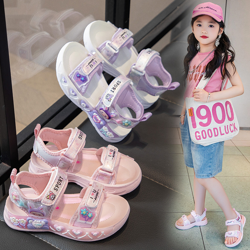 Sandalias Deportivas con Dibujos para Niñas de Cuero Sintético y Caucho con Velcro para Playa y Al Aire Libre image 4