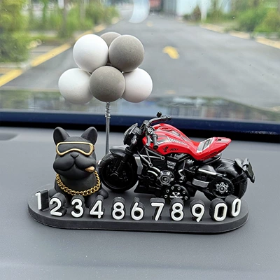 car temporary parking number plate, Nömrəli dayanma kartı - black-french-bulldog-cruise-red-gray-and-white-ball-3d-o-style