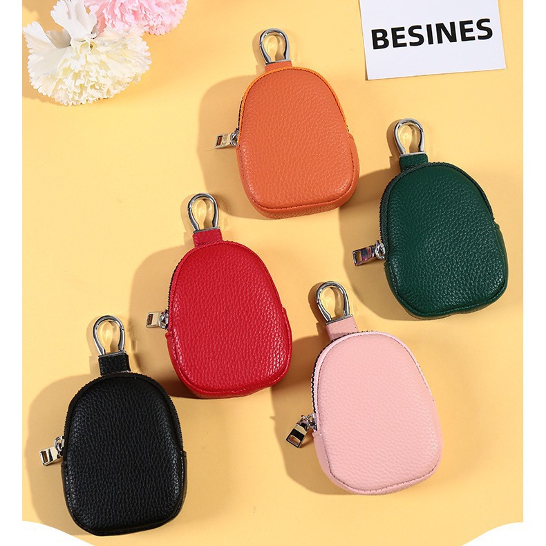 New Cross-Border Amazon Best-Selling Key Bag Mini Solid Color Pebbled Pattern Storage Bag Data Cable Small Coin Purse