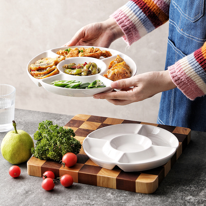 Plato dividido del hotel Plato de frutas secas de cerámica Plato de refrigerio Plato de cinco placas Plato de platos