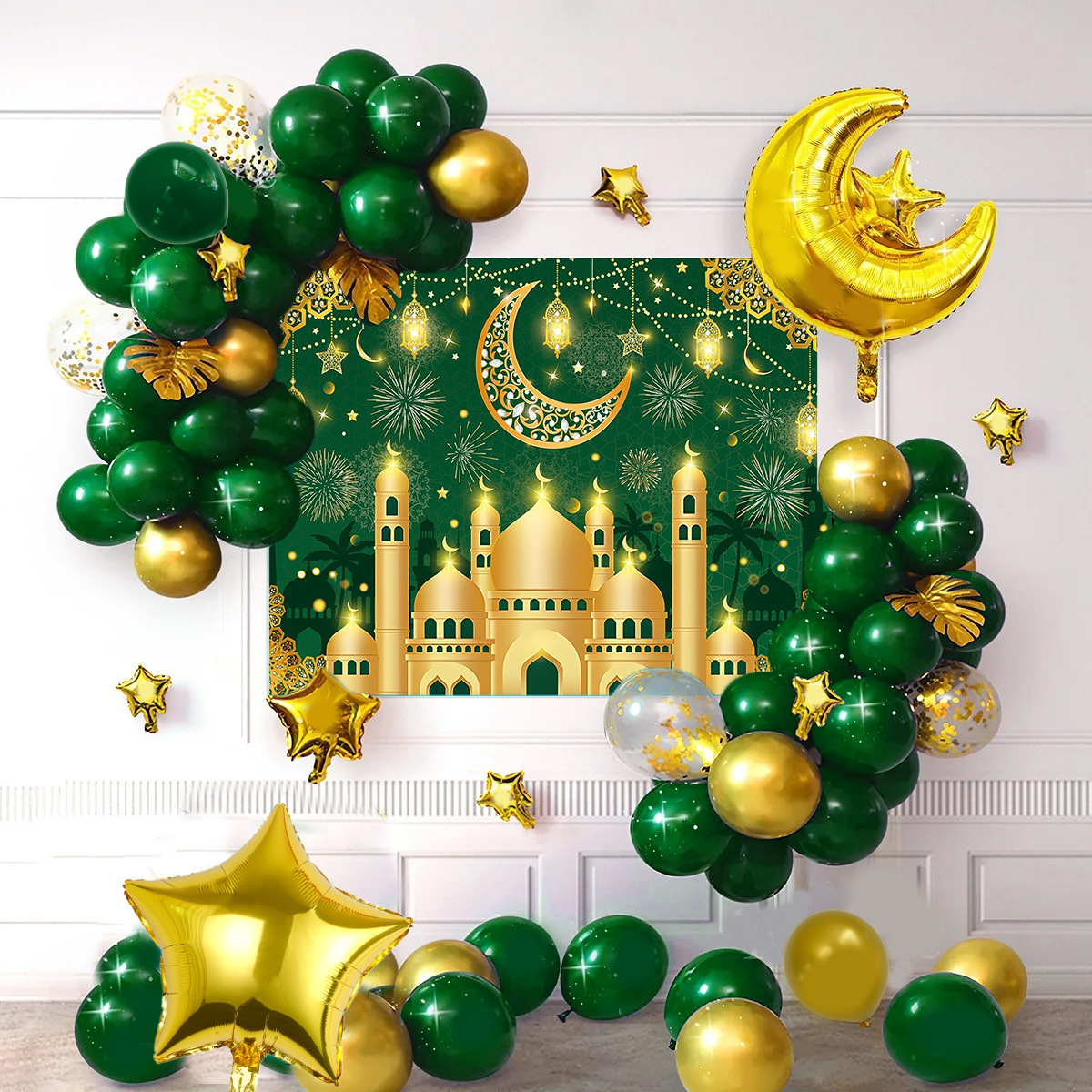 Cross-Border New Star Moon Aluminum Film Balloon Middle East Festival with Background Cloth Balloon Set Party Decoration Balloon
