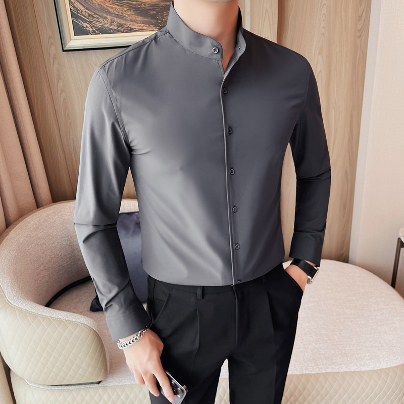 Cross-border foreign trade generation men's long-sleeved shirt trendy casual slim stand collar business fashion shirt Cross-border foreign trade generation men's long-sleeved shirt trendy casual slim stand collar business fashion shirt