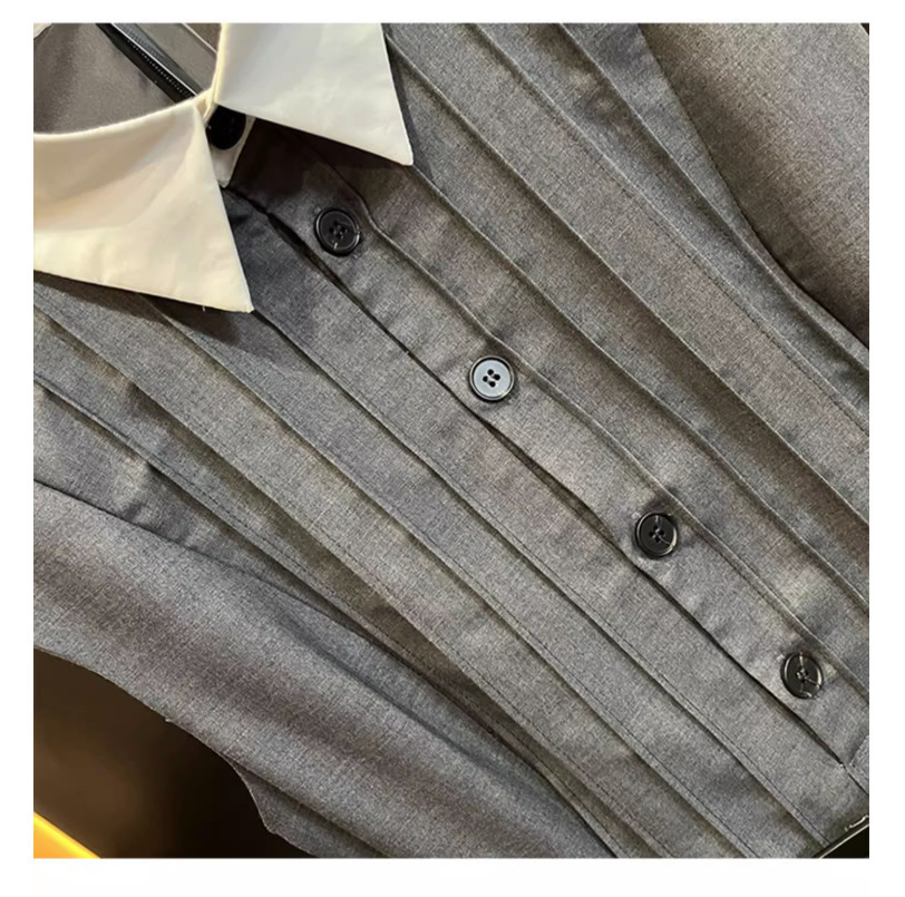 Váy liền thắt lưng cổ polo không tay dáng midi chất liệu cotton phối thắt lưng — Màu xám chi tiết 3