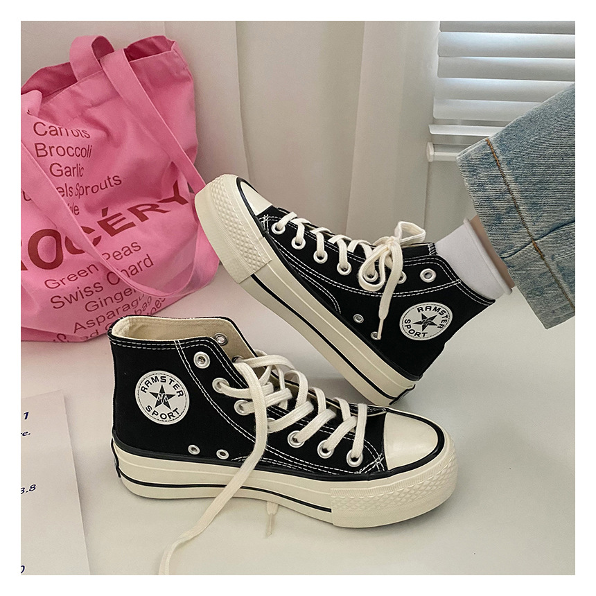 High-Top-Schuhe mit dicken Sohlen, klassische Canvas-Schuhe für Damen, Ulzzang Hong Kong-Stil, vielseitige 2022 neue koreanische Version von Schuhen_voghion.com