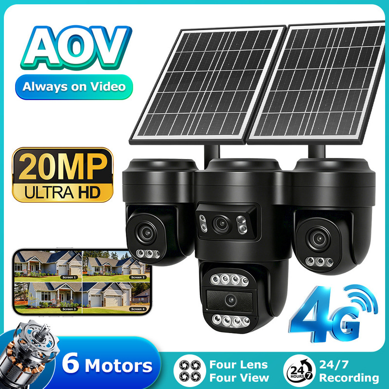 Cross-Border New Product 4g Solar Camera Aov Four-Screen Solar Surveillance High-Definition Night Vision Full-Color Camera Cross-Border New Product 4g Solar Camera Aov Four-Screen Solar Surveillance High-Definition Night Vision Full-Color Camera