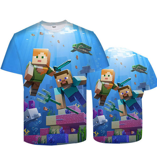 3D Mini World Game My World Clothes Boys' T-Shirt Short Sleeve Summer Print Children's Clothing Adult