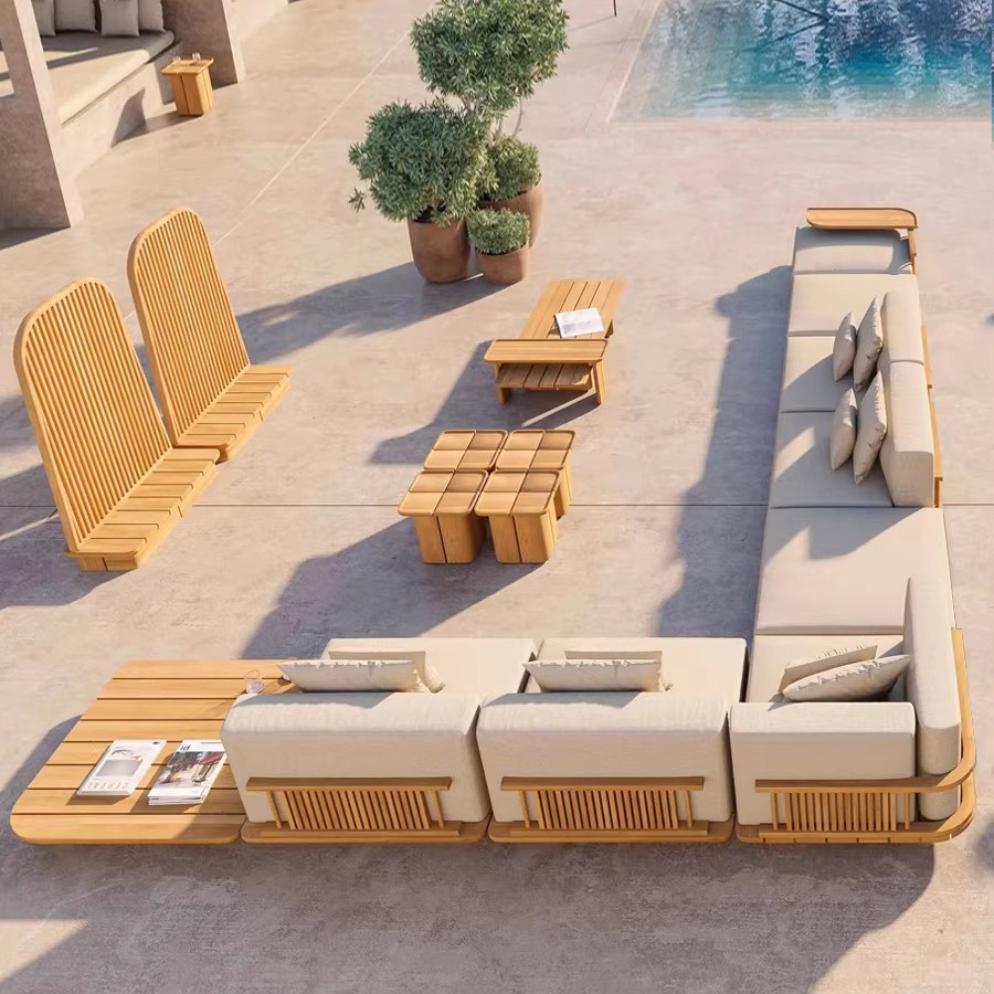 Sofá de teca al aire libre patio villa jardín hotel residencial al aire libre ocio caña combinación de muebles impermeables y protectores solares