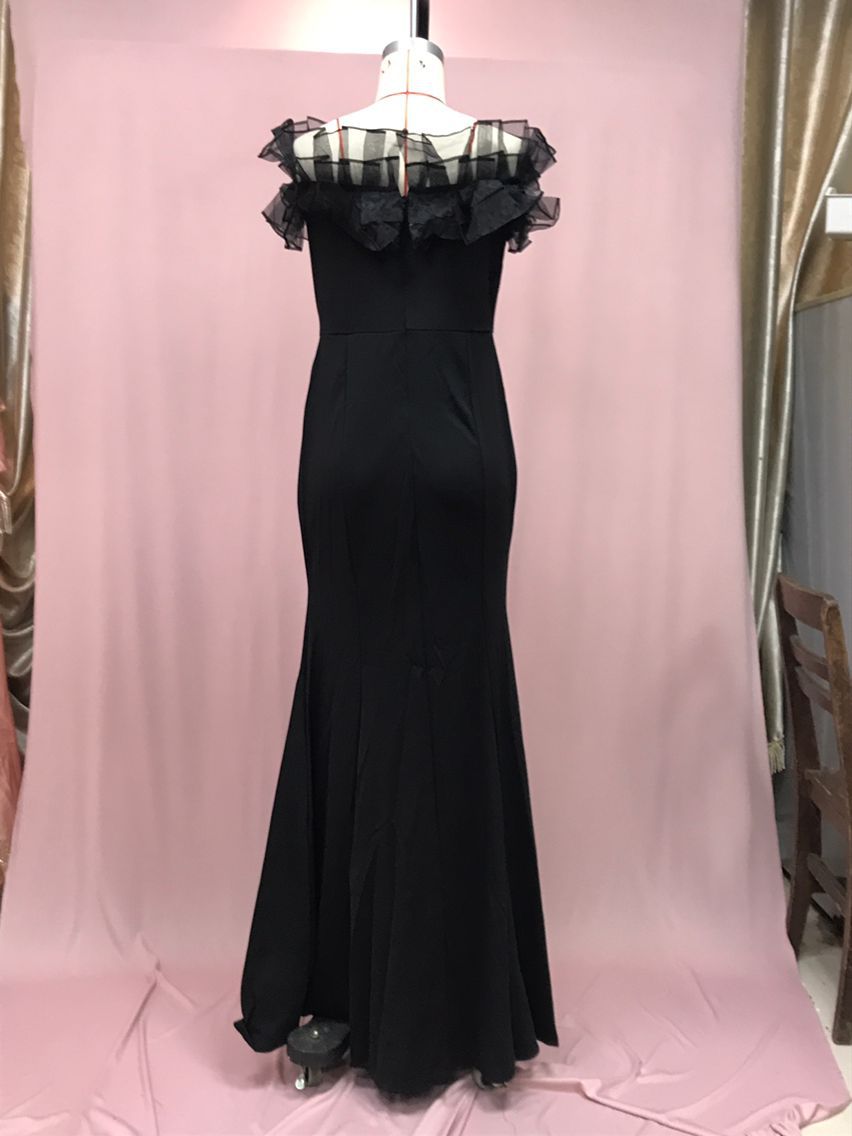 Elegantes Damen Strickkleid Mit Ein-schulter-schnitt Und Rüschen_voghion.com