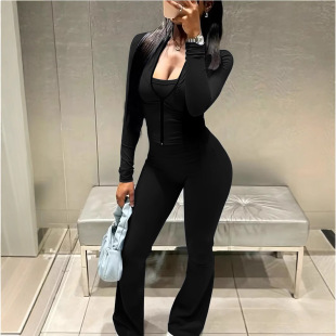 LD22361 cross-border European and American women's Amazon cardigan top fashion casual slim horn pants suit