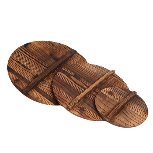 Japanese cedar lid household multi-functional lid anti-overflow anti-scald solid wood lid 32cm round carbonized wood lid