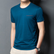 夏季假口袋纯色圆领短袖t恤韩版潮流体恤青少年学生男内搭体恤