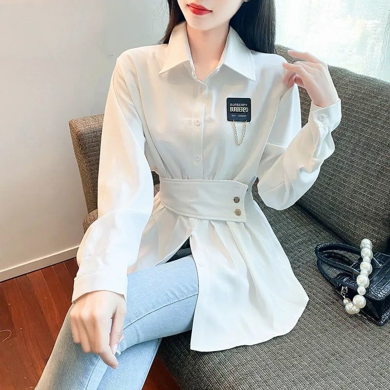 French Unique Waist Show thin Long sleeve shirt 2022 Spring new pattern Sense of design Versatile fashion temperament jacket