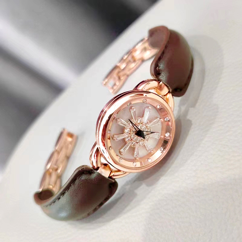 Un orologio da donna rotante in acciaio rivestito in pelle con fiocco di neve rotante con diamanti Shilairun, orologio da donna Douyin trasmesso in diretta, orologio popolare per le donne_voghion.com