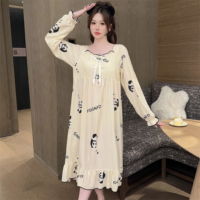 Venta al por mayor transfronteriza otoño nuevo estilo con almohadilla para el pecho imitación algodón camisón de manga larga pijama de estilo princesa de dibujos animados dulce servicio a domicilio femenino