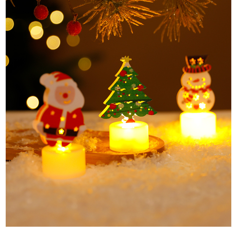 Ensemble de bougies de Noël LED sans flamme, fonctionnant sur piles, avec des motifs de Père Noël, sapin, bonhomme de neige et cloche pour la décoration des fêtes._voghion.com