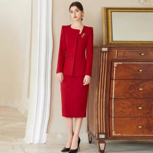 AD红色套装两件套喜婆婆婚宴装气质2024秋季新款主持人正装套装裙