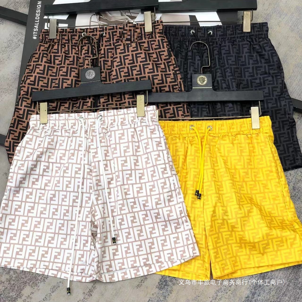Cross-border summer new fashion brand men's beach pants double F letter seaside swimming quick-drying leisure sports short