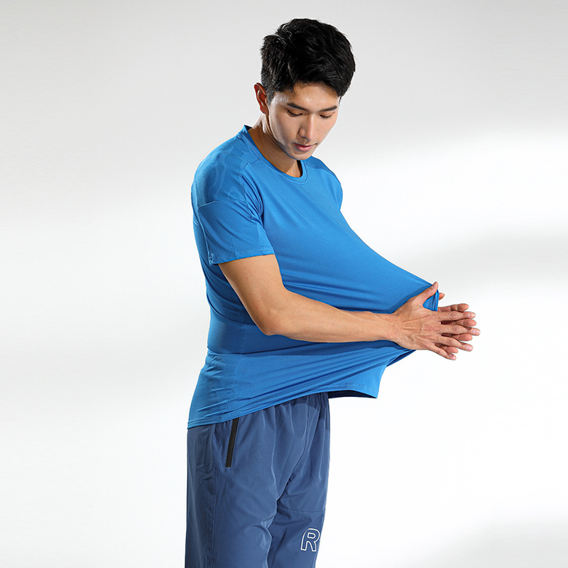 Verano de los hombres deportes casual correr cuello redondo de secado rápido de manga corta fitness de alta elástico de seda de hielo transpirable camiseta nuevos productos impresos registro