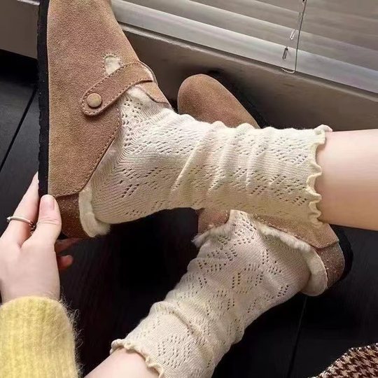 Solid Color Vintage Hollow Mesh Shifting Socks Children's Mid-tube Stacked Socks Japanese Lace Lolita Spring and Summer Loose Socks
