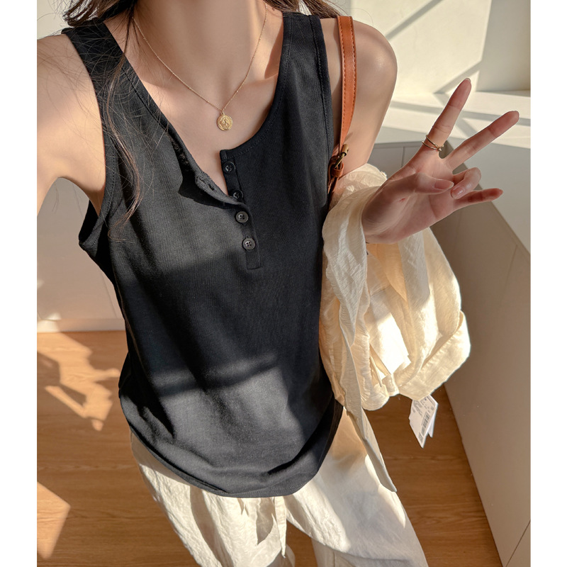 Casual Loose Fit Versatile Basic Tank Top for Women, Sleeveless Camisole That Can Be Worn Outside, Button-Up Top
