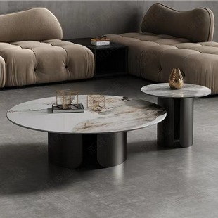 Light luxury rock sheet coffee table Italian style fashionable simple hotel reception size round tea table combination living room home tea table
