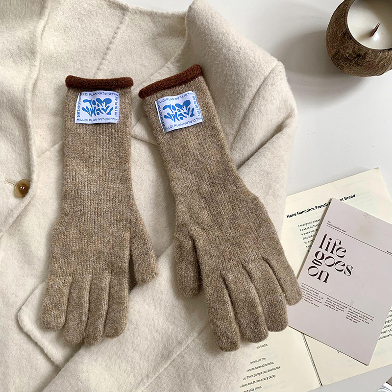 Granny Chen coreano ins blogger mismo guante de lana de punto de cinco dedos otoño y invierno versátil pantalla táctil para montar caliente