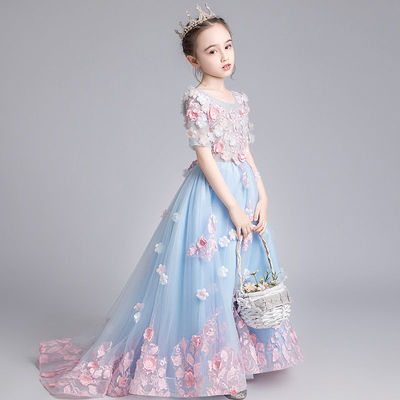 girl Catwalk full dress children Flower girl Western style Princess Dress girl birthday Small moderator Piano play