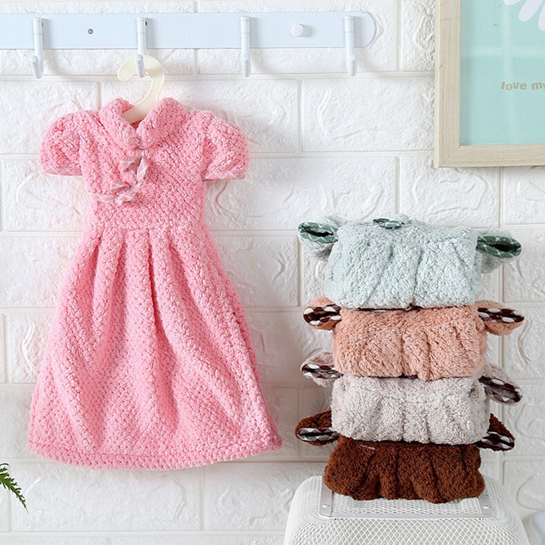 Pineapple Plaid Coral Velvet Hand Towel Cartoon Soft Small Towel Thickeneded Pink Lace Small Skirt Hanging Towel Absorbs Water