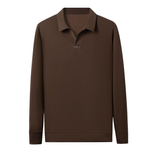 Men's Scissor Collar Polo Shirt 2025 Spring Casual Versatile Solid Color Stand Collar Men's Long Sleeve T-Shirt