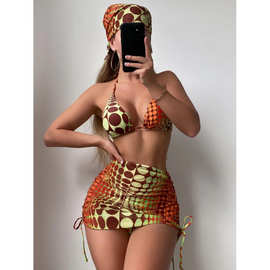 葫芦岛分体泳装欧美bikini系绳性感系带分体泳衣三件套比基尼