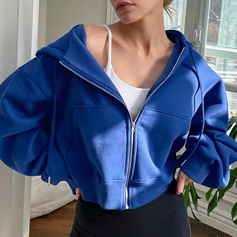 【Clearance Bargain】Spring and Autumn Fleece-Lined Zip-Up Hooded Cardigan Trendy Warm Short Sports Sweatshirt Jacket for Women 【Clearance Bargain】Spring and Autumn Fleece-Lined Zip-Up Hooded Cardigan Trendy Warm Short Sports Sweatshirt Jacket for Women