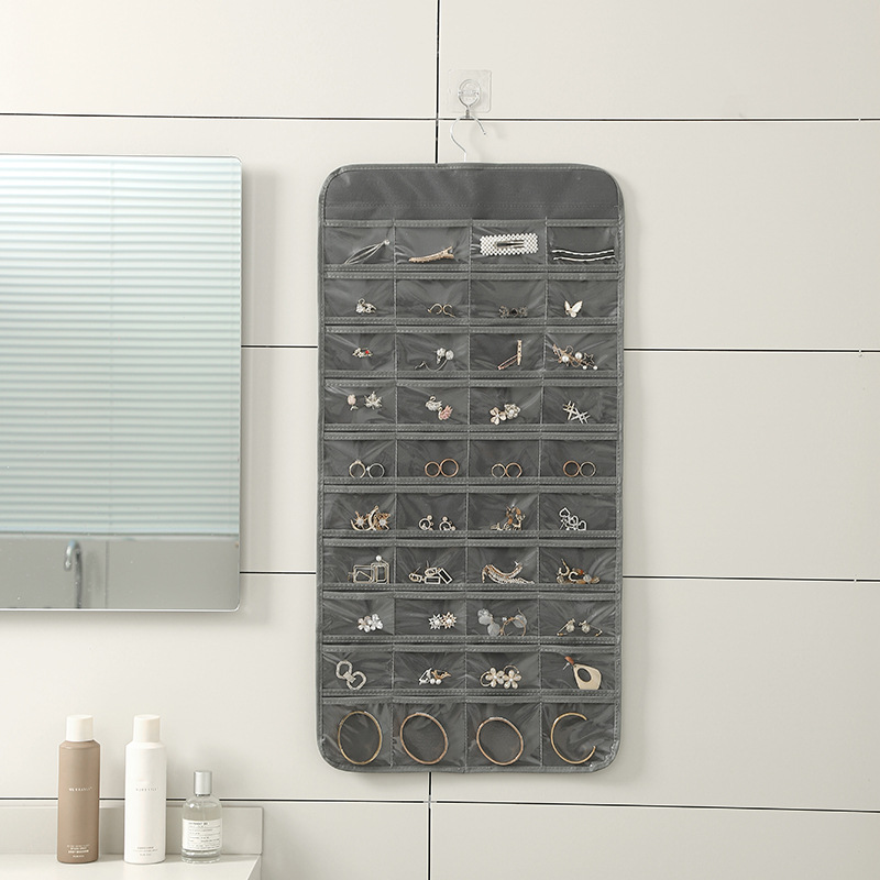 Jewelry storage bag for earrings and necklaces, double-sided 80-grid jewelry display stand for household earrings and earrings, dust-proof finishing hanging bag