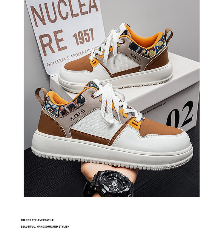 Giày sneaker cổ thấp mũi tròn rộng, đế dày tăng chiều cao, mặt da chống nước, dây buộc — Bạch tửu đỏ 8811, Trắng kaki 8811, Trắng đen 8811 chi tiết 16