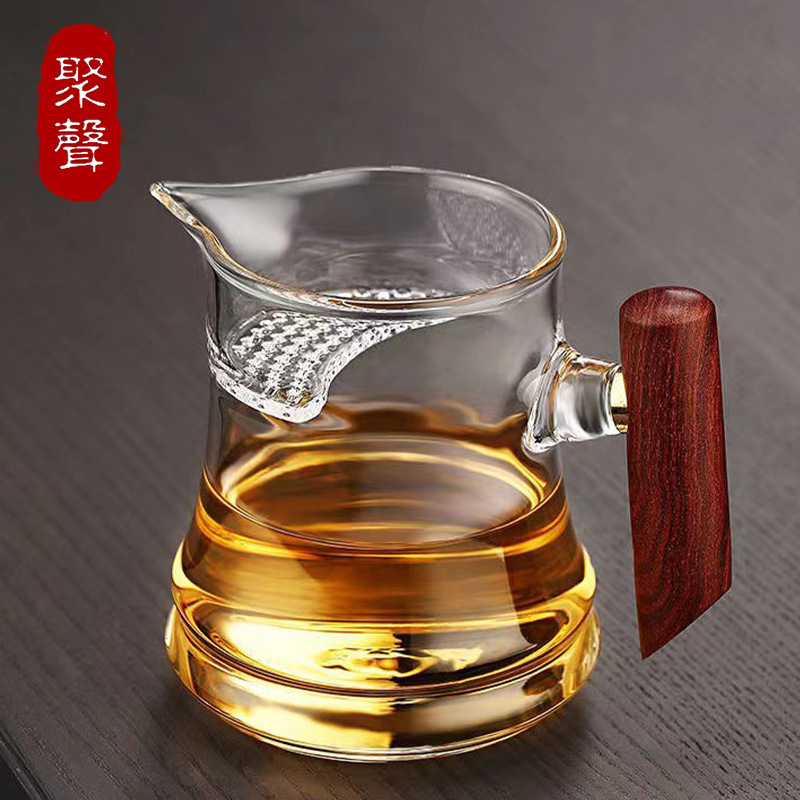 中秋礼品高硼硅加厚耐高温公道杯茶水分离 一体内置茶漏实木把|undefined