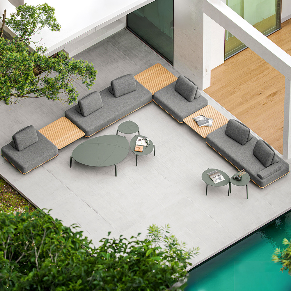 Sofá al aire libre Villa patio impermeable combinación de muebles solar moderno minimalista jardín al aire libre balcón sofá de teca image 2