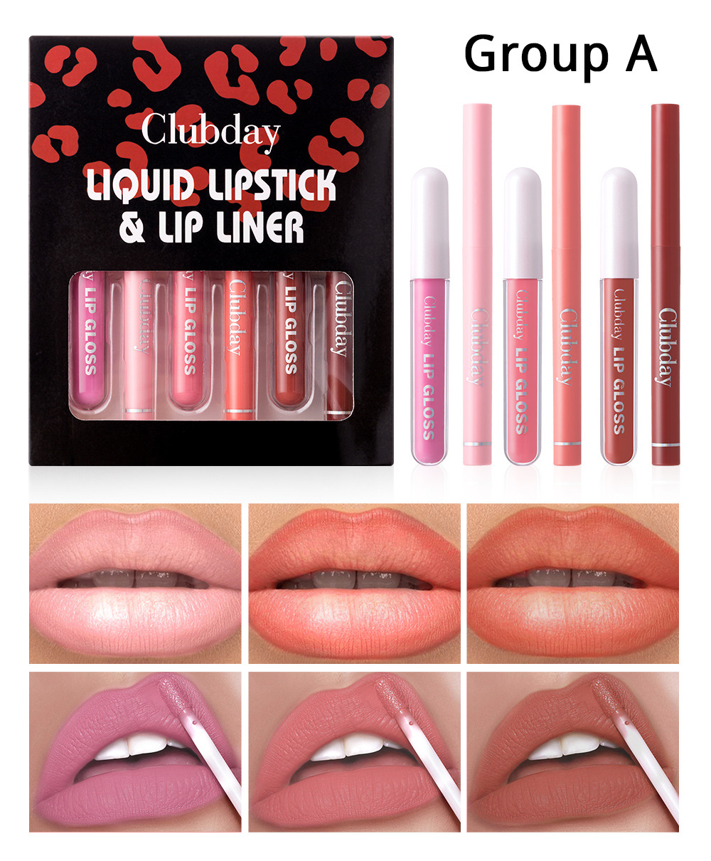 Clubday Lip Makeup 1+1 Set: Velvet Lip Gloss, Outlining Lip Pen, matte finish, long-lasting waterproof undefined