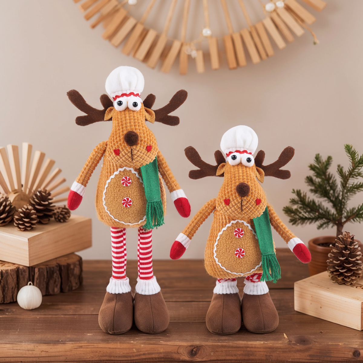 圣诞节装饰品玩偶圣诞姜饼人麋鹿长腿伸缩公仔家居摆件橱窗摆件