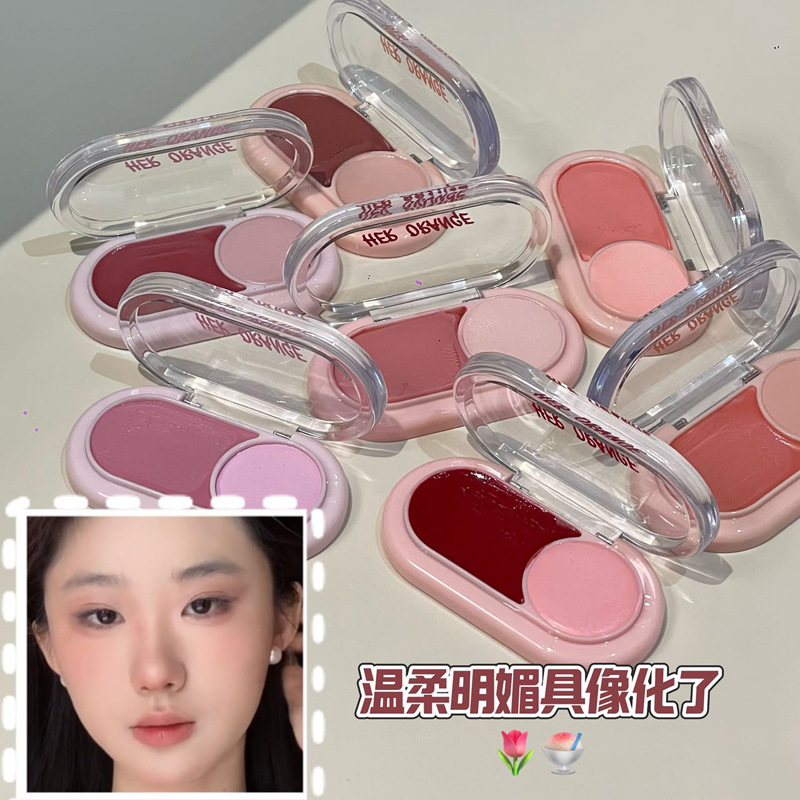 HERORANGE semi-maduro blush de color claro de dos colores blush de agua brillante blush de maquillaje especialista en belleza
