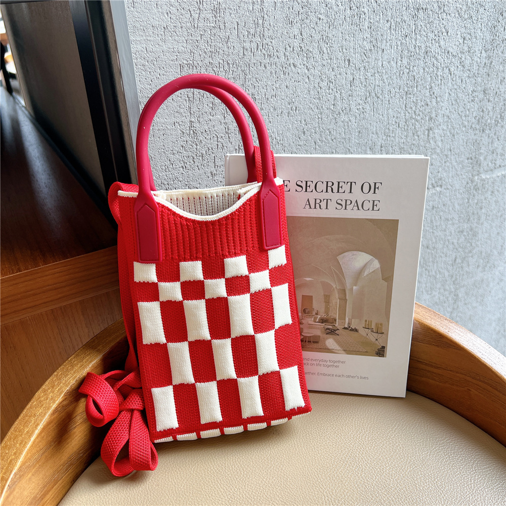 Bolsa de teléfono móvil Plaid bolsa de mensajero de las mujeres Mini pequeño bolso pequeño lindo ligero cuatro estaciones bolso de punto