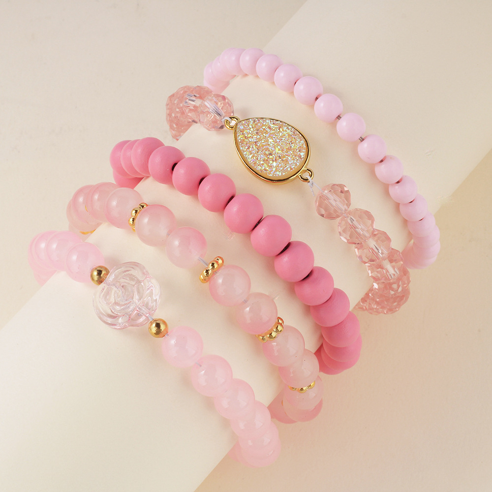 欧美五件套组合套装天然石水晶手链多巴胺女士系切面水滴手串