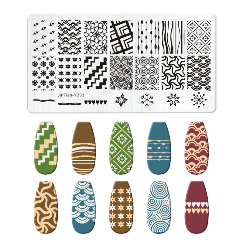 跨境美甲印花板格纹豹纹牛仔纹Nailplate不锈钢指甲复古模板转印|undefined