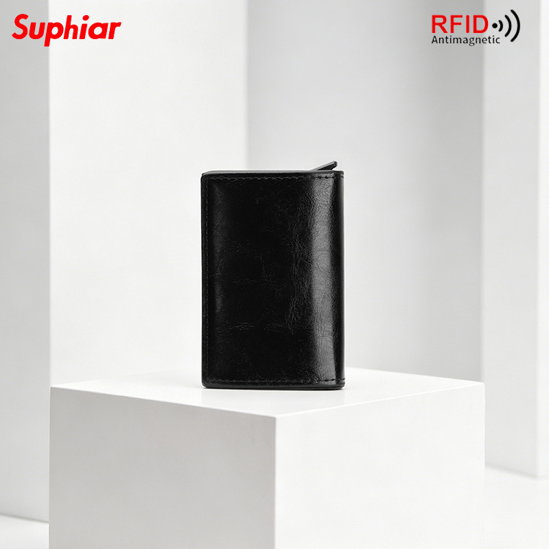 Cartera de fibra de carbono transfronteriza bolsa de tarjetas antirrobo cepillo europeo y americano cartera de hombres RFID cartera ultra delgada multi-tarjeta caja personalizada