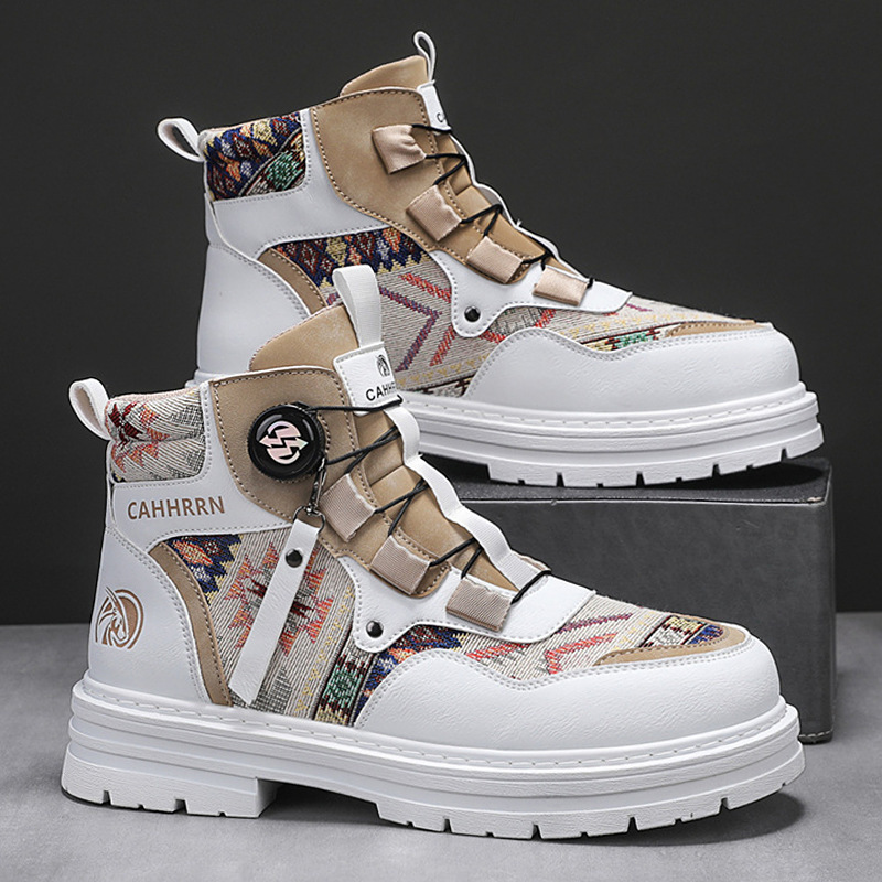 Plus Size Boots 2025 Lazy Hiking Shoes Non-Slip Rotating Button Fashion Wear-Resistant Retro High-Top Work Boots