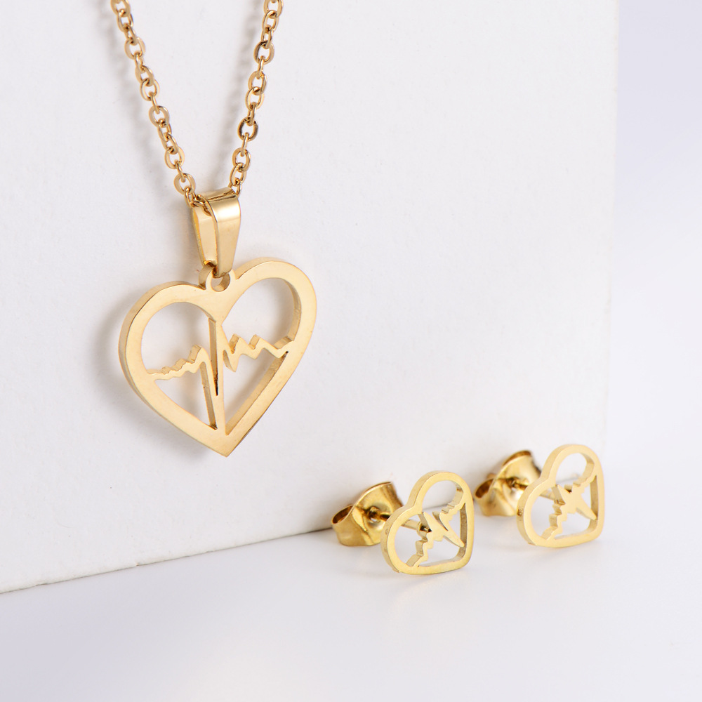 AML [Best-Selling Ornament] Titanium Steel Set Jewelry Heart-Shaped Pendant ECG Net Hongguo Domestic