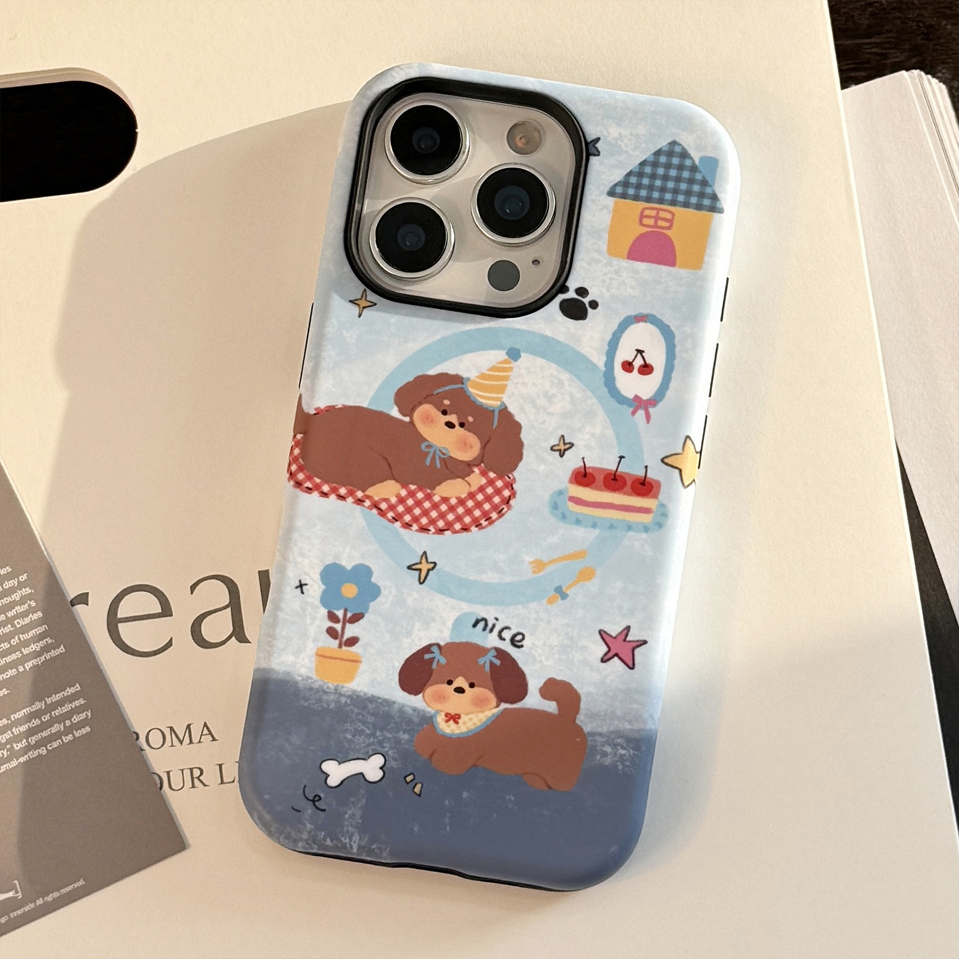Cover telefono magnetica con supporto cucciolo iphone blu_voghion.com