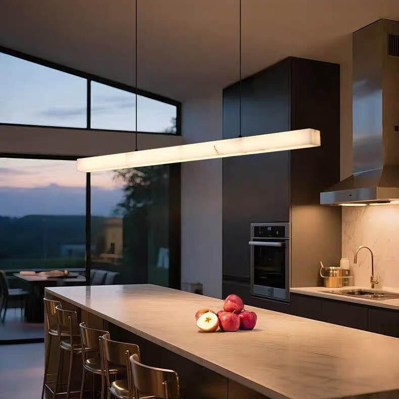 Adjustable Length Linear Faux Marble Dining Room Pendant Light, High-End Minimalist New Model for Office and Study, Modern Simple Lighting Fixture Adjustable Length Linear Faux Marble Dining Room Pendant Light, High-End Minimalist New Model for Office and Study, Modern Simple Lighting Fixture