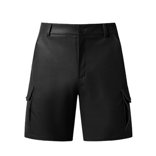 2025 Summer New Cross-Border Export Pure Color Men's Pu Leather Pants Fit Hip Casual Men's Shorts