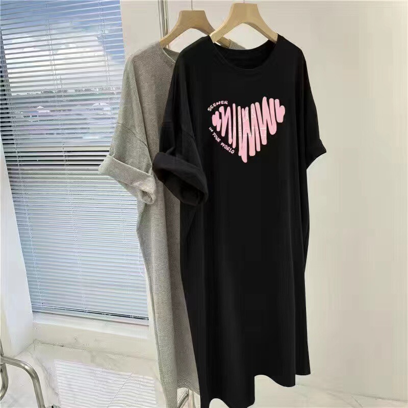 Korean-style plus size Lazy T-shirt dress Women's Summer 2024 New Mid-length Dress chubby girl Casual Straight Love Skirt Korean-style plus size Lazy T-shirt dress Women's Summer 2024 New Mid-length Dress chubby girl Casual Straight Love Skirt