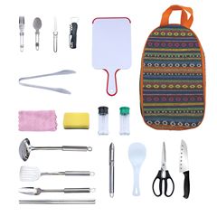 Outdoor cookware set of 18 pieces, multi-functional portable camping kitchen set, convenient outdoor cookware picnic bag
